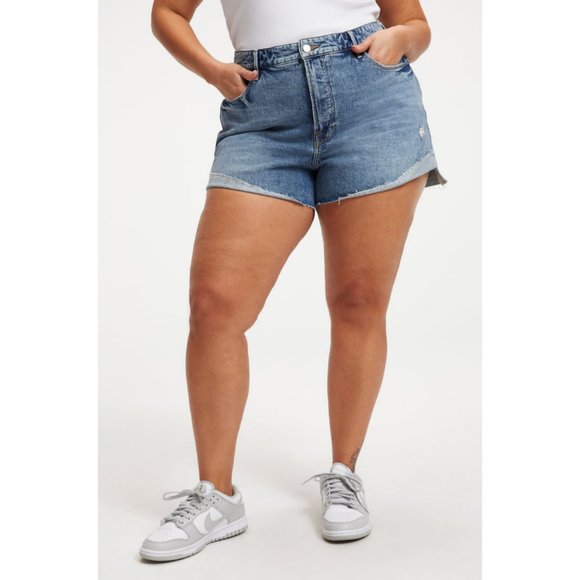 New Good American Good Curve Short Denim Jean Shorts High Rise Distressed - 18 - Picture 4 of 11